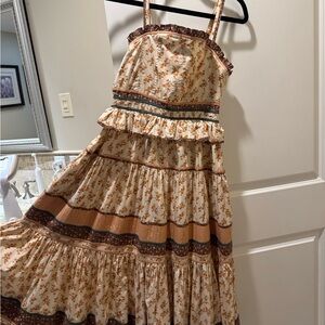 Ulla Johnson Floral Ruffle Dress in Cream and Brown